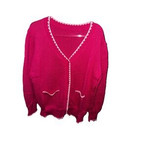 Vintage Style Pink Knit Cardigan Sweater Women No Brand See Measurements